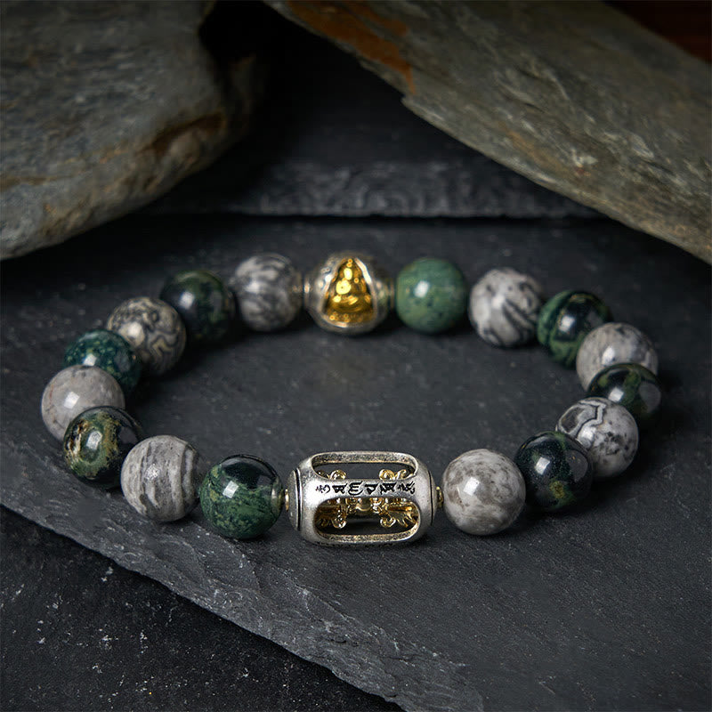 Buddha Stones jaspe gris naturel Kambamba jaspe Om Mani Padme Hum Bracelet de guérison de bouddha sans forme - 20 cm - image 0