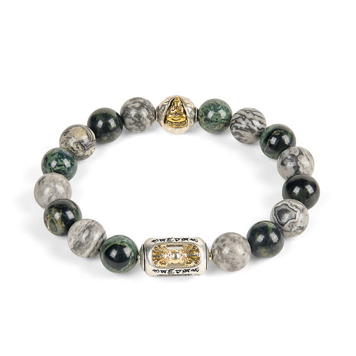 Buddha Stones jaspe gris naturel Kambamba jaspe Om Mani Padme Hum Bracelet de guérison de bouddha sans forme - image 4