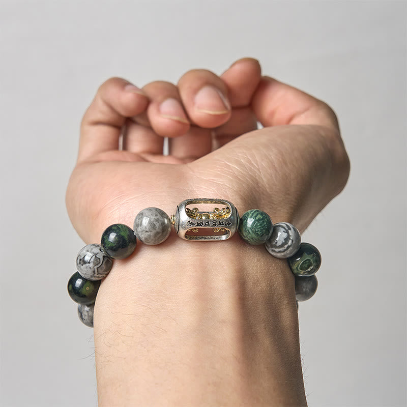 Buddha Stones jaspe gris naturel Kambamba jaspe Om Mani Padme Hum Bracelet de guérison de bouddha sans forme - image 3