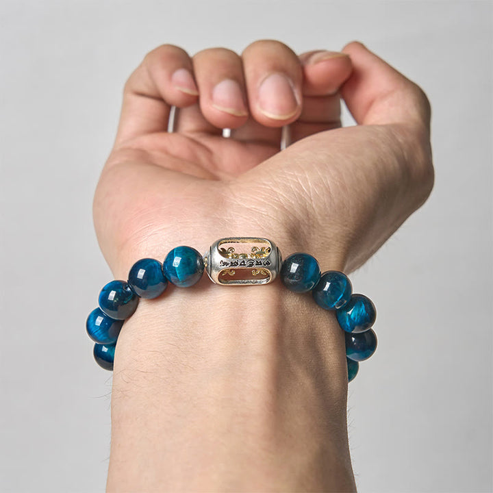 Bracelet de force Om Mani Padme Hum en Buddha Stones naturelles œil de tigre bleu - image 3