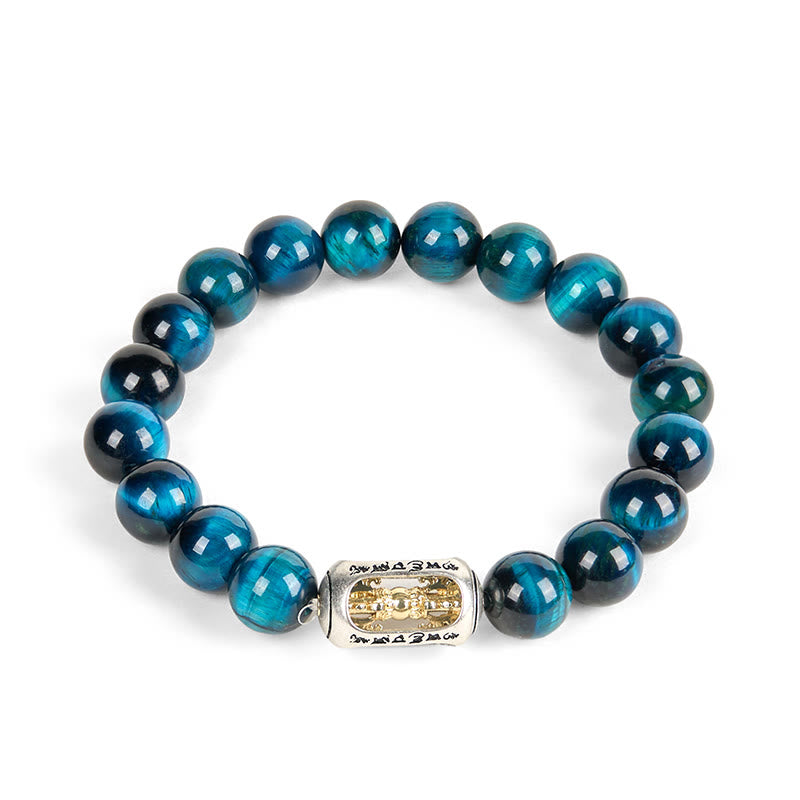 Bracelet de force Om Mani Padme Hum en Buddha Stones naturelles œil de tigre bleu - image 4