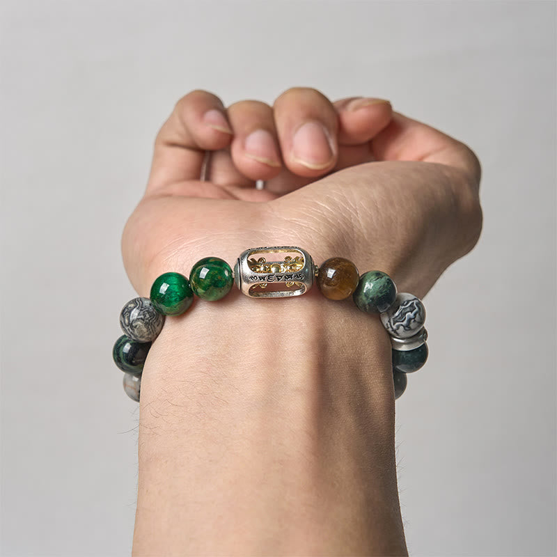 Buddha Stones Jaspe Gris Naturel Jaspe Kambamba Oeil de Tigre Om Mani Padme Hum Bracelet de Protection - image 3
