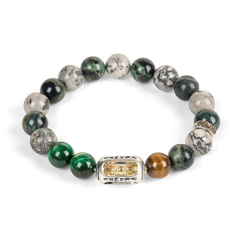 Buddha Stones Jaspe Gris Naturel Jaspe Kambamba Oeil de Tigre Om Mani Padme Hum Bracelet de Protection - image 4