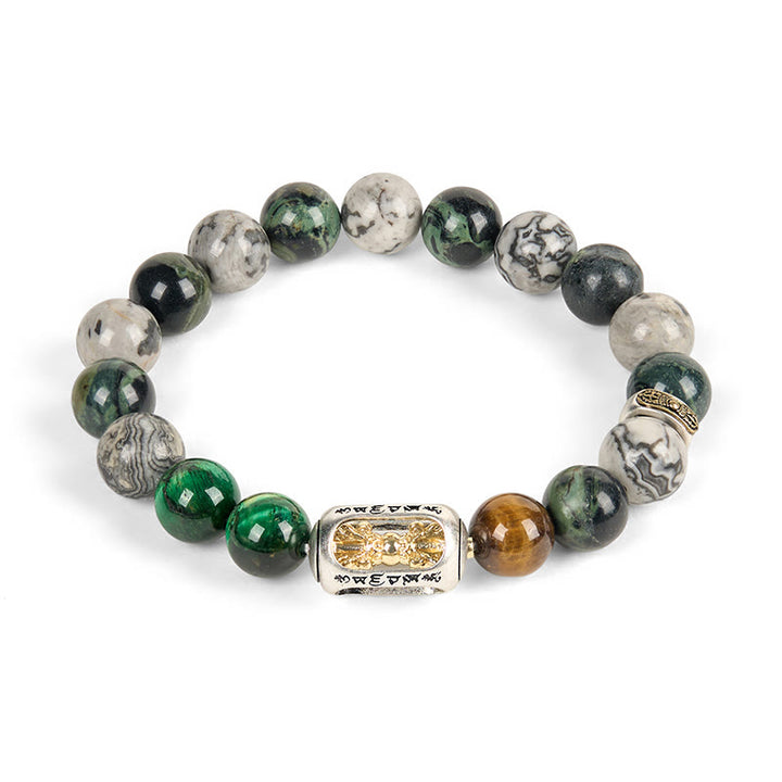 Buddha Stones Jaspe Gris Naturel Jaspe Kambamba Oeil de Tigre Om Mani Padme Hum Bracelet de Protection - image 4