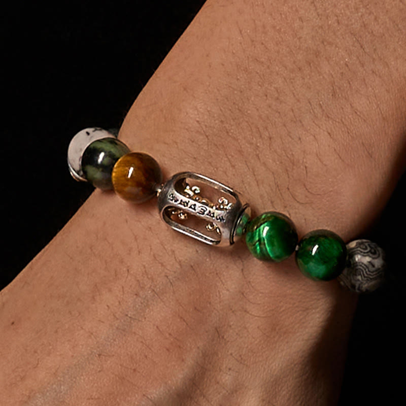 Buddha Stones Jaspe Gris Naturel Jaspe Kambamba Oeil de Tigre Om Mani Padme Hum Bracelet de Protection - image 2