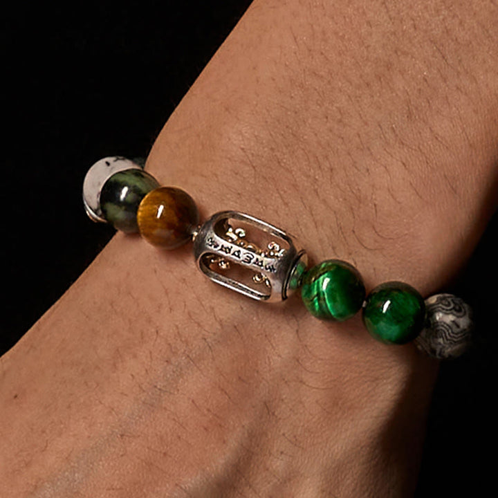 Buddha Stones Jaspe Gris Naturel Jaspe Kambamba Oeil de Tigre Om Mani Padme Hum Bracelet de Protection - image 2