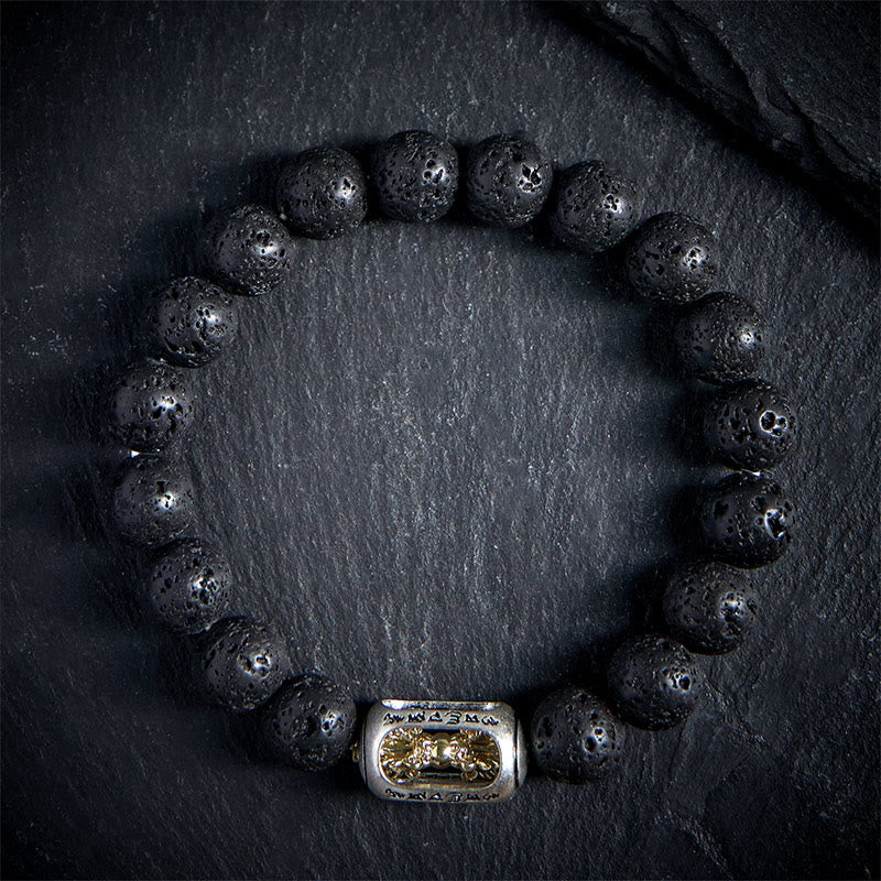 Buddha Stones Pierre de lave naturelle Om Mani Padme Hum Dorje Vajra Bracelet de guérison - image 1
