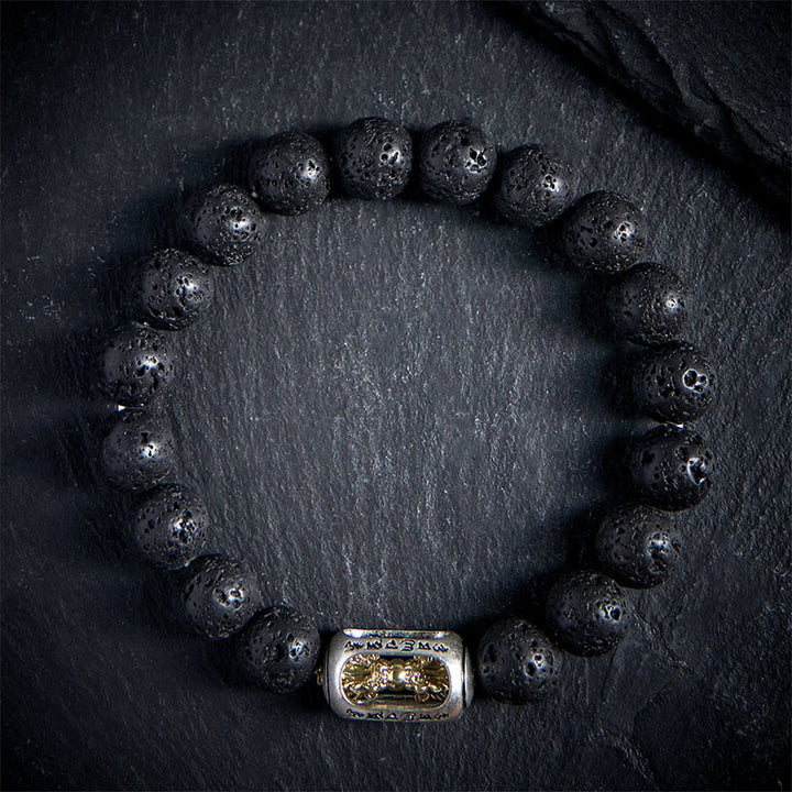 Buddha Stones Pierre de lave naturelle Om Mani Padme Hum Dorje Vajra Bracelet de guérison - image 1