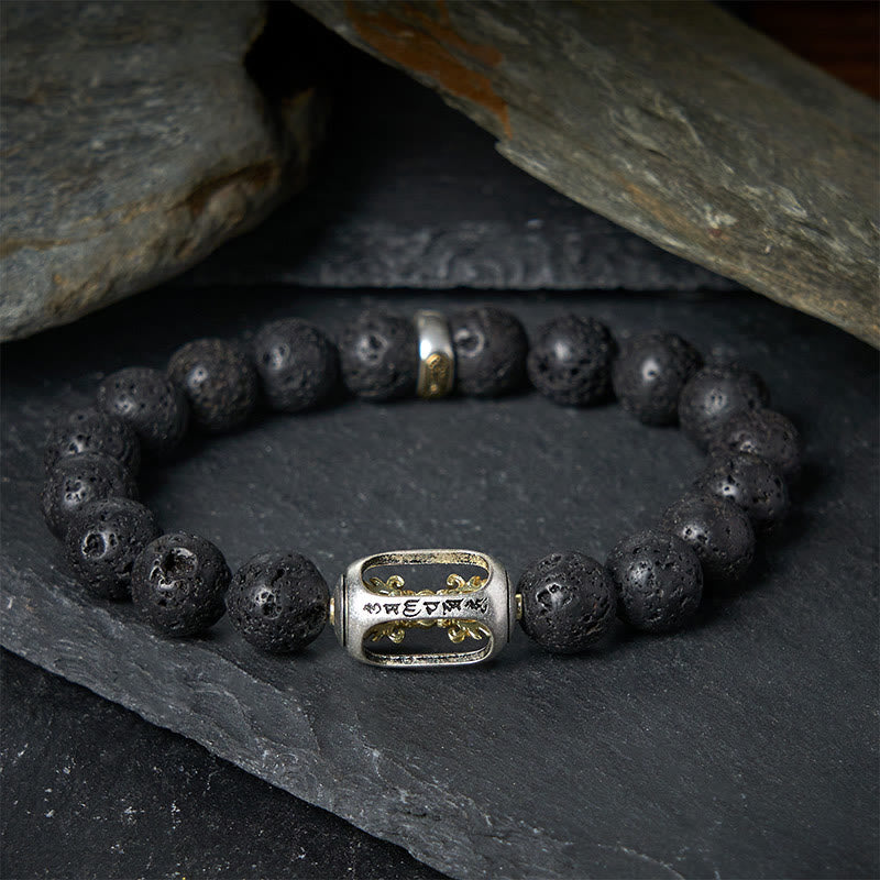 Buddha Stones Pierre de lave naturelle Om Mani Padme Hum Dorje Vajra Bracelet de guérison - Vajra en pierre de lave - 20 cm - image 11