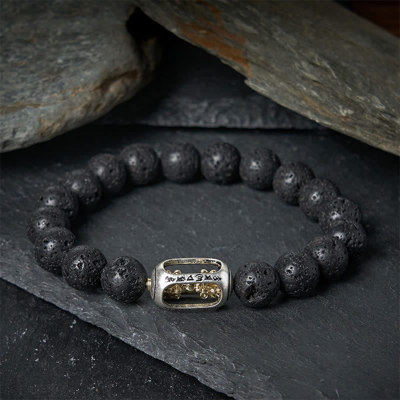 Buddha Stones Pierre de lave naturelle Om Mani Padme Hum Dorje Vajra Bracelet de guérison - Pierre de lave Om Mani Padme Hum - 20 cm - image 0