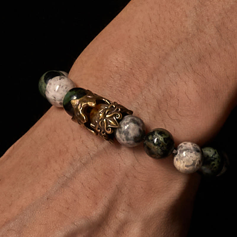 Bracelet de protection PiXiu en Buddha Stones , jaspe gris, jaspe Kambamba, citrine, signe du zodiaque du cheval - image 2