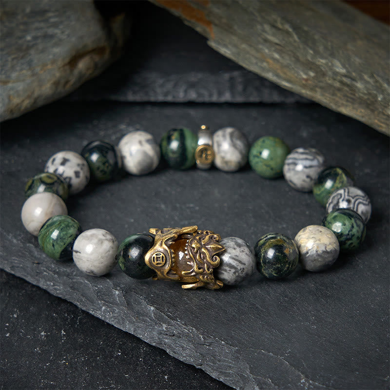 Bracelet de protection PiXiu en Buddha Stones , jaspe gris, jaspe Kambamba, citrine, signe du zodiaque du cheval - image 1
