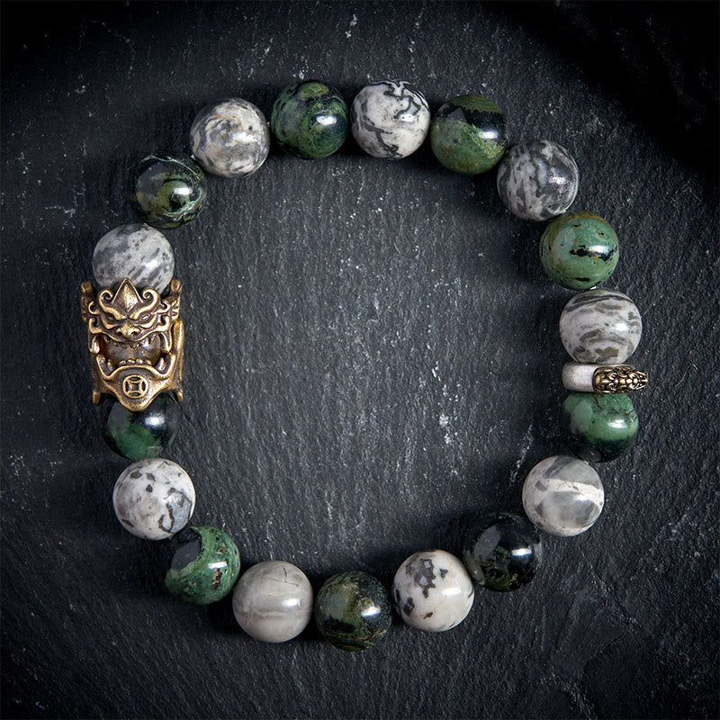 Bracelet de protection PiXiu en Buddha Stones , jaspe gris, jaspe Kambamba, citrine, signe du zodiaque du cheval - 20 cm - image 0