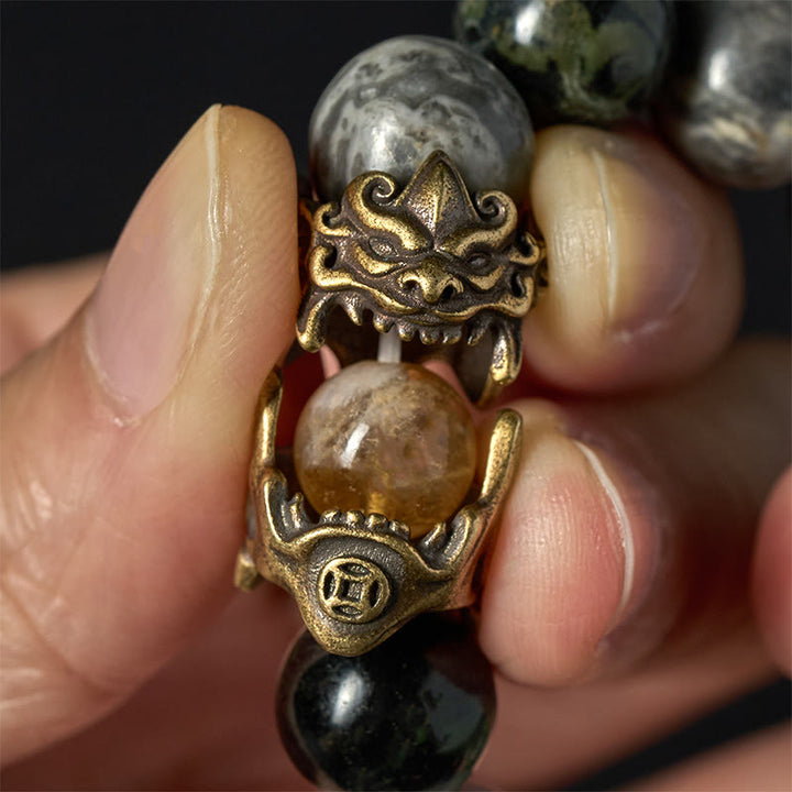 Bracelet de protection PiXiu en Buddha Stones , jaspe gris, jaspe Kambamba, citrine, signe du zodiaque du cheval - image 5