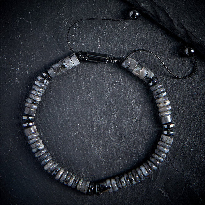 Bracelet en corde de force Buddha Stones, petit, obsidienne noire, aventurine verte, jaspe gris, œil de tigre - Jaspe gris (tour de poignet : 15-20 cm) - image 7