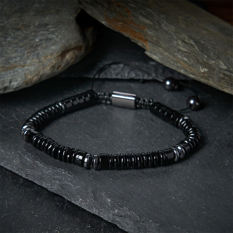 Bracelet en corde de force Buddha Stones, petit, obsidienne noire, aventurine verte, jaspe gris, œil de tigre - image 1