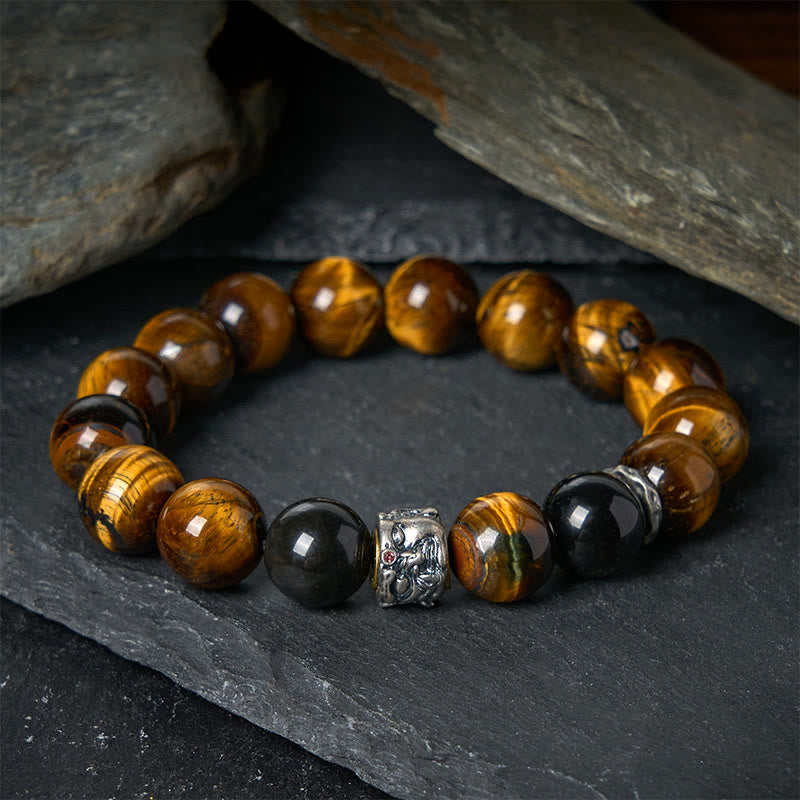 Bracelet de protection de la tête de Buddha Stones en obsidienne argentée et œil de tigre - Œil de tigre (tour de poignet 16-18 cm) - image 0