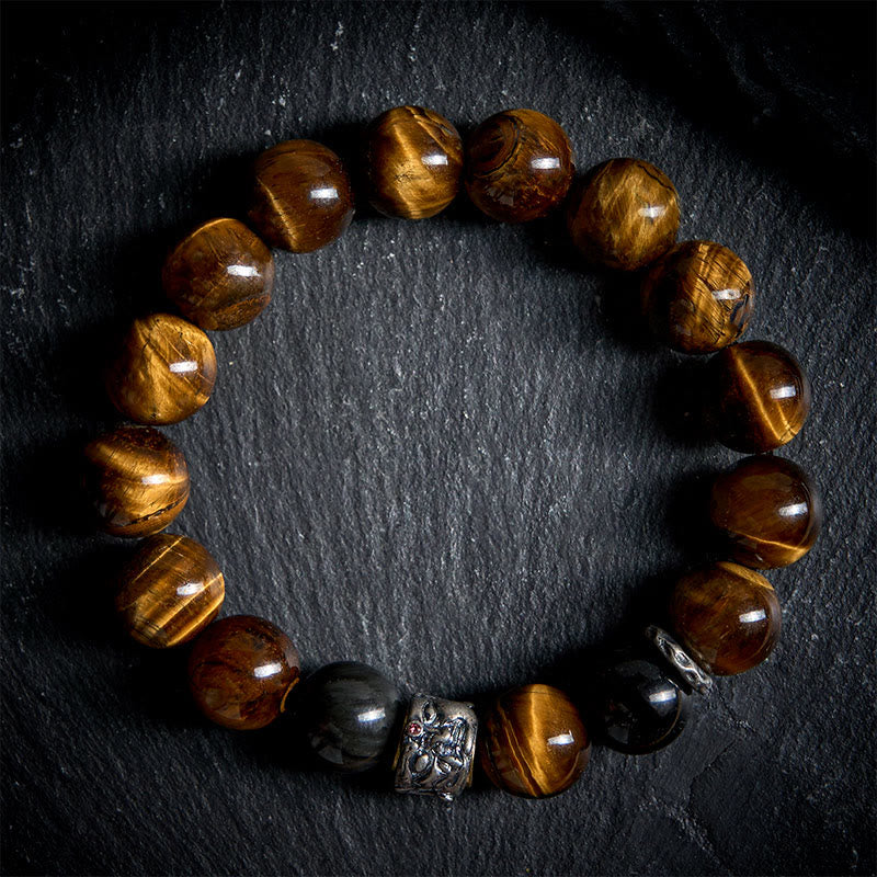 Bracelet de protection de la tête de Buddha Stones en obsidienne argentée et œil de tigre - image 1