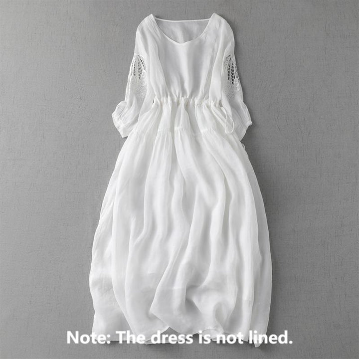 Robe mi-longue à manches bouffantes et cordon de serrage avec broderies de Buddha Stones et poches - image 20