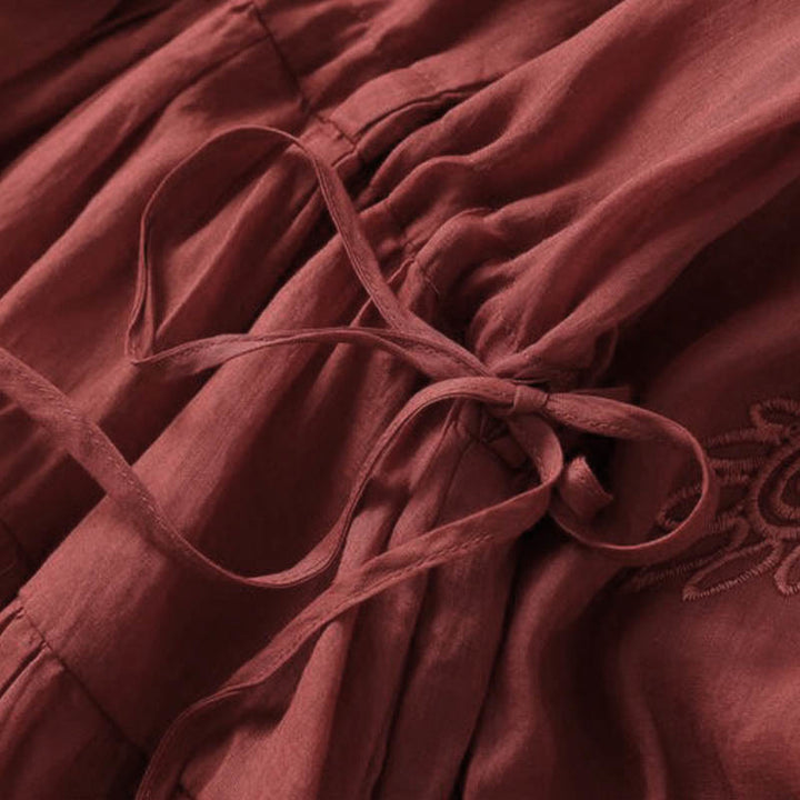 Robe mi-longue à manches bouffantes et cordon de serrage avec broderies de Buddha Stones et poches - image 16