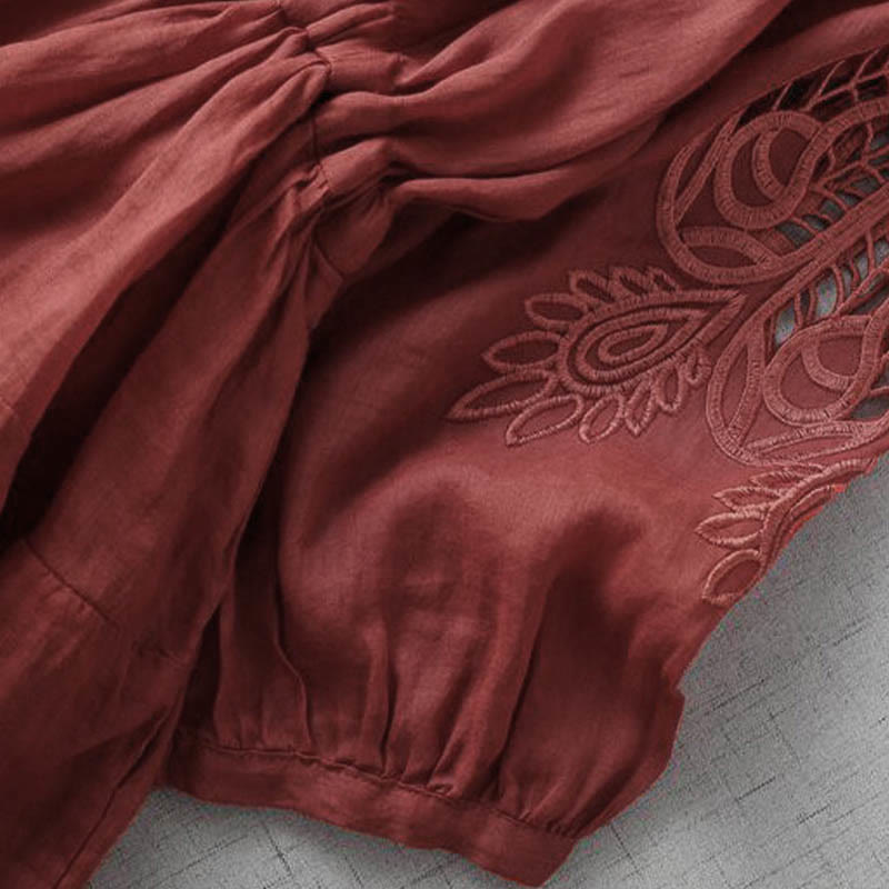 Robe mi-longue à manches bouffantes et cordon de serrage avec broderies de Buddha Stones et poches - image 4