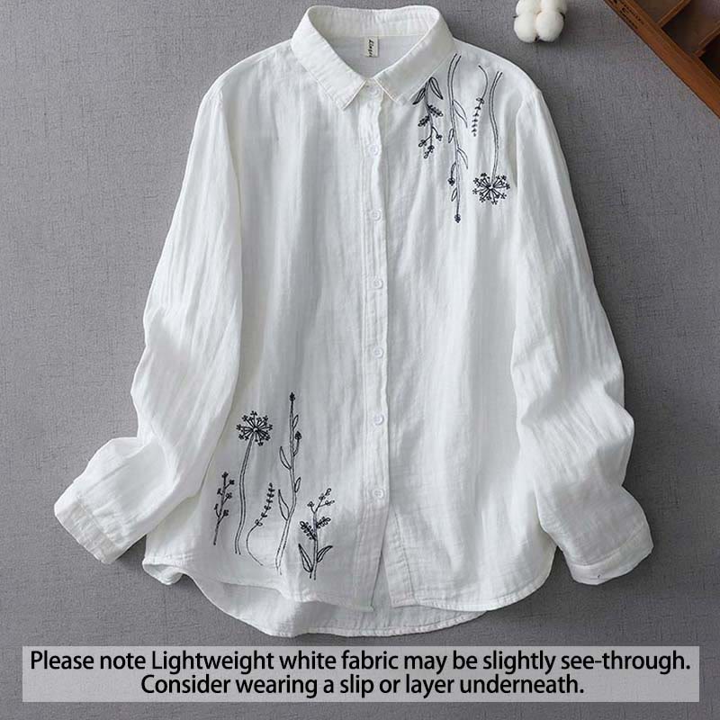 Chemise en coton à manches longues pour femme, motif Buddha Stones Fall, boutons de pissenlit et fleurs - Blanc - US14，UK/AU18，EU46 (3XL) - image 1