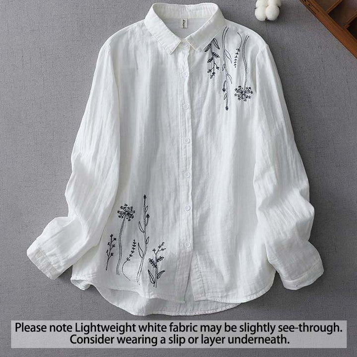 Chemise en coton à manches longues pour femme, motif Buddha Stones Fall, boutons de pissenlit et fleurs - Blanc - US14，UK/AU18，EU46 (3XL) - image 1