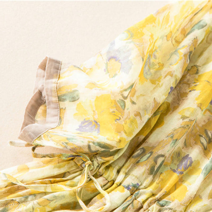 Robe mi-longue à manches mi-longues et motifs floraux contrastés avec poches et Buddha Stones - image 17