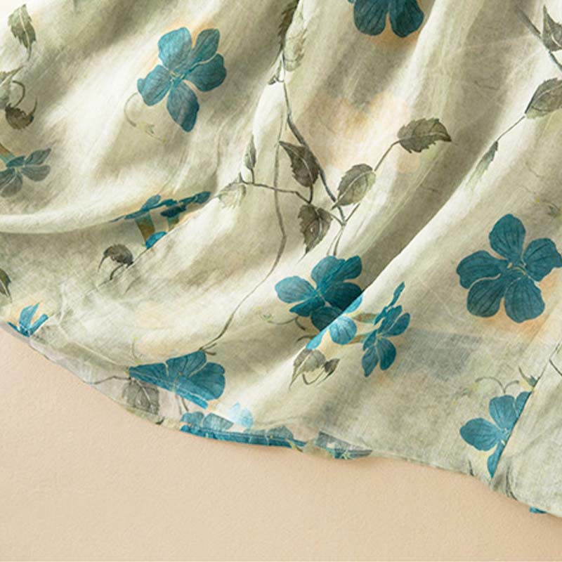 Robe mi-longue à manches mi-longues et motifs floraux contrastés avec poches et Buddha Stones - image 5