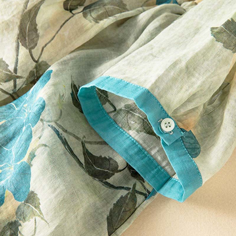 Robe mi-longue à manches mi-longues et motifs floraux contrastés avec poches et Buddha Stones - image 6