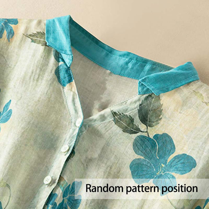 Robe mi-longue à manches mi-longues et motifs floraux contrastés avec poches et Buddha Stones - image 1