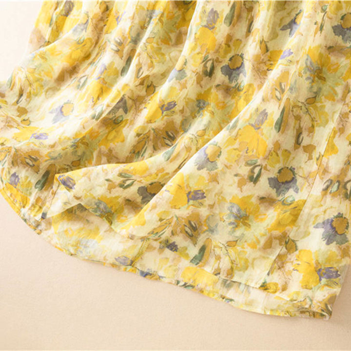 Robe mi-longue à manches mi-longues et motifs floraux contrastés avec poches et Buddha Stones - image 19