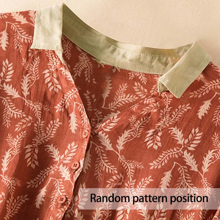 Robe mi-longue à manches mi-longues et motifs floraux contrastés avec poches et Buddha Stones - image 21