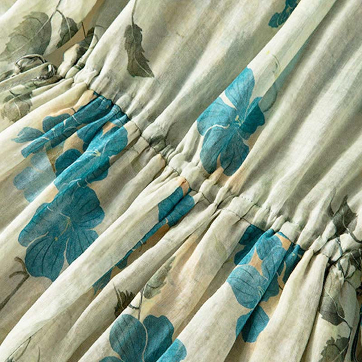 Robe mi-longue à manches mi-longues et motifs floraux contrastés avec poches et Buddha Stones - image 3