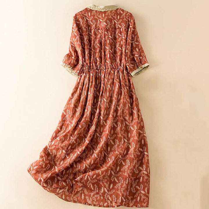 Robe mi-longue à manches mi-longues et motifs floraux contrastés avec poches et Buddha Stones - image 23