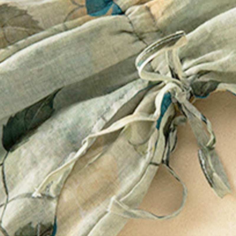 Robe mi-longue à manches mi-longues et motifs floraux contrastés avec poches et Buddha Stones - image 11