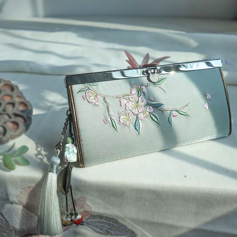 Buddha Stones de prunier et de pêcher, porte-monnaie de grande capacité - Fleurs de pêcher vertes - image 8