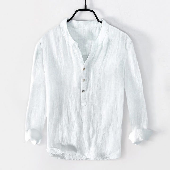 Chemise à manches courtes et demi-bouton en Coton et lin de couleur unie Buddha Stones pour hommes - manches longues - Blanc - US/UK/AU50，EU60 (5XL) - image 27