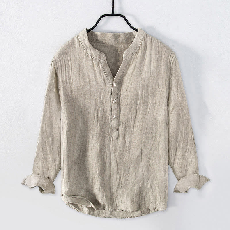 Chemise à manches courtes et demi-bouton en Coton et lin de couleur unie Buddha Stones pour hommes - manches longues - Lin - US/UK/AU50，EU60 (5XL) - image 29