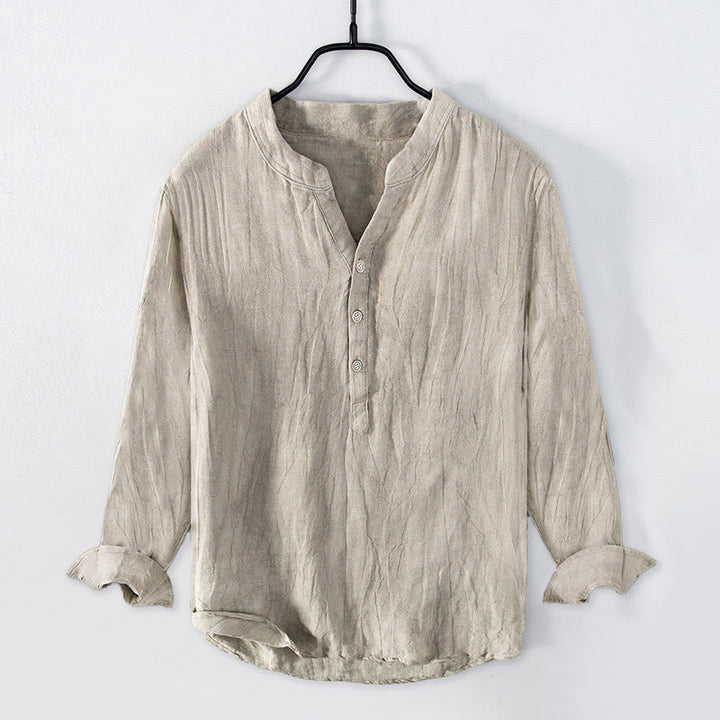 Chemise à manches courtes et demi-bouton en Coton et lin de couleur unie Buddha Stones pour hommes - manches longues - Lin - US/UK/AU50，EU60 (5XL) - image 29