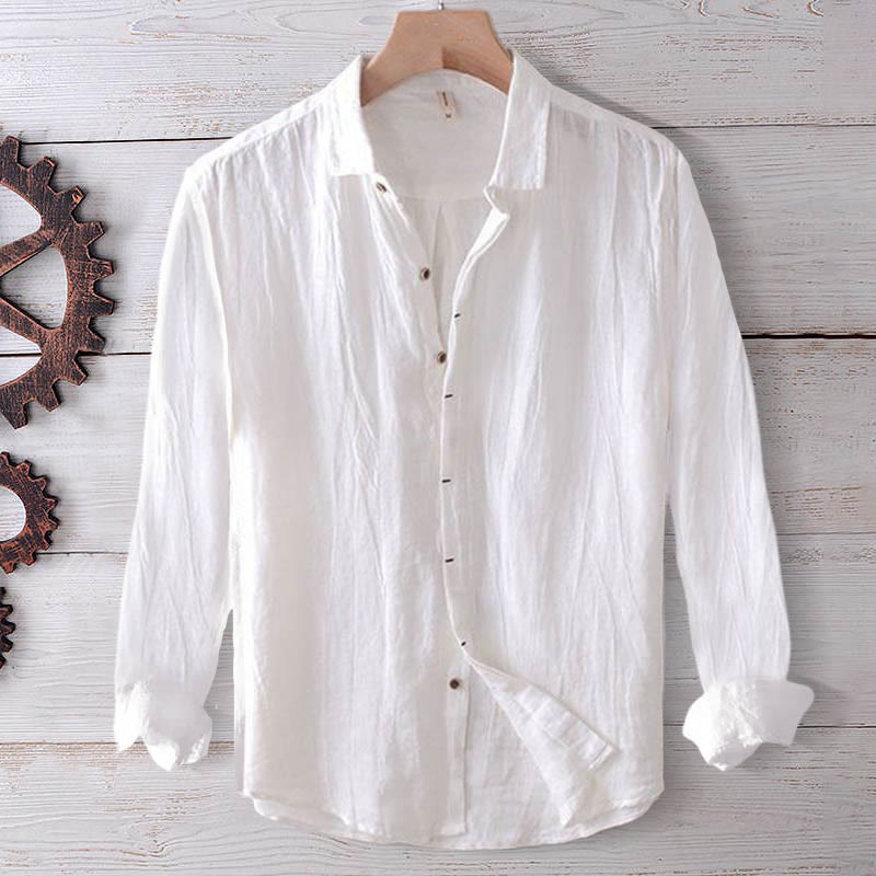 Chemise homme Buddha Stones couleur unie revers haut manches courtes confortable bouton pli chemise en coton et lin - Manches longues - Blanc - États-Unis/Royaume-Uni/AU50, EU60 (5XL) - image 20