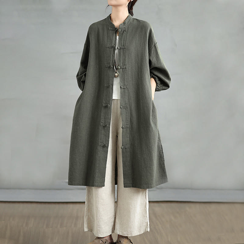 Manteau femme décontracté à boutons brandebourg et poches, motif Buddha Stones - Vert olive foncé - US12，UK/AU16，EU44 (2XL) - image 5