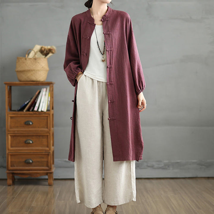 Manteau femme décontracté à boutons brandebourg et poches, motif Buddha Stones - image 3
