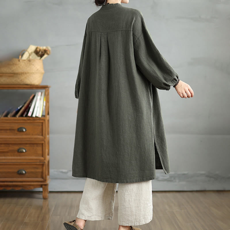Manteau décontracté en coton et lin pour femme avec poches et boutons grenouille Buddha Stones - image 9