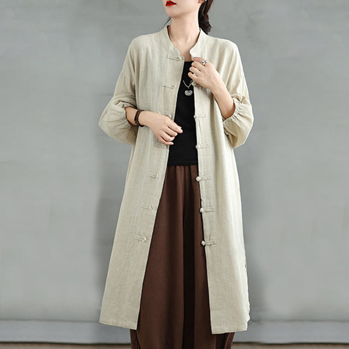 Manteau décontracté en coton et lin pour femme avec poches et boutons grenouille Buddha Stones - image 14