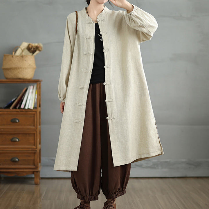 Manteau femme décontracté à boutons brandebourg et poches, motif Buddha Stones - Beige - US12，UK/AU16，EU44 (2XL) - image 12