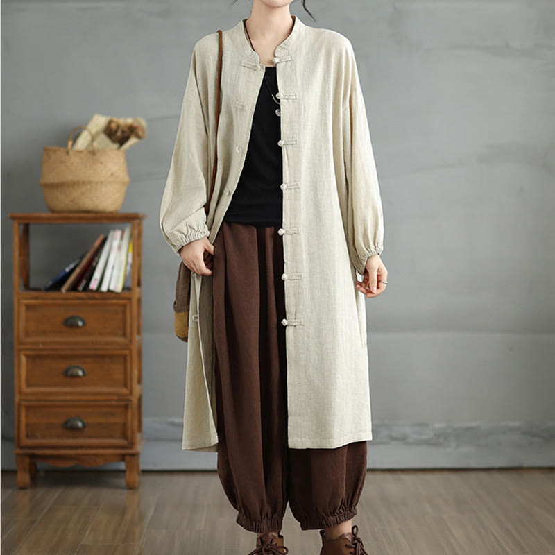 Manteau décontracté en coton et lin pour femme avec poches et boutons grenouille Buddha Stones - image 13