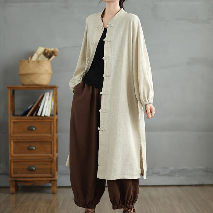 Manteau décontracté en coton et lin pour femme avec poches et boutons grenouille Buddha Stones - image 15