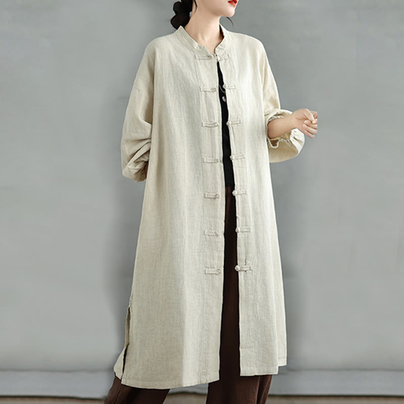 Manteau décontracté en coton et lin pour femme avec poches et boutons grenouille Buddha Stones - image 17
