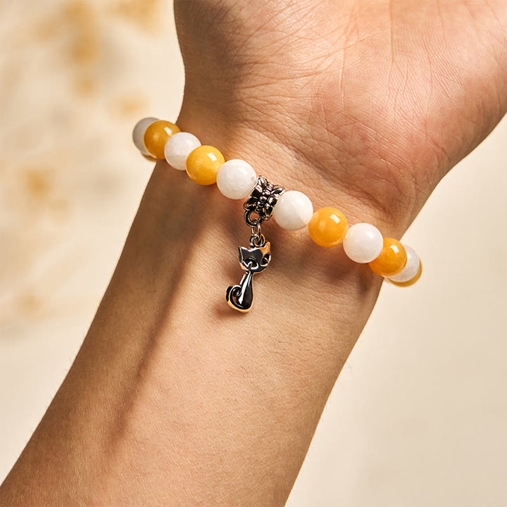 Bracelet de paix en Buddha Stones, chat tigré orange et blanc, calcédoine jaune et calcédoine blanche - image 4